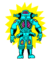 Space Robot Sticker by Russell Taysom