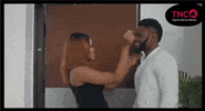 TV gif. A woman wraps her arms around a man. She jumps and her legs wrap around him. He puts his arms around her waist. They kiss passionately.