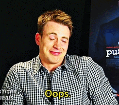 Celebrity gif. Chris Evans shrugs his shoulders lackadaisical and says "oops."