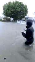 Car Gets Into Trouble on Flooded New Zealand Street