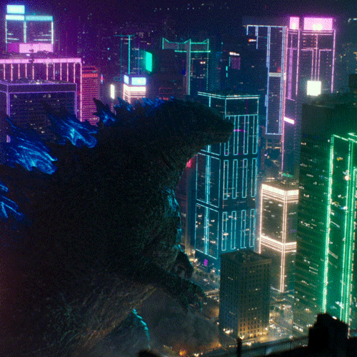 GodzillaVsKong giphyupload monster city lights GIF