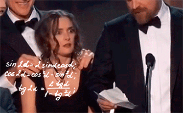 Celebrity gif. On stage at the SAG awards, Winona Ryder looks confused and unhinged. An overlay of calculations revolves around her head.