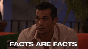 Reality TV gif. The Bachelorette's Yosef Aborady sits on a couch, leaning forward as he speaks with a straight face. Text, "Facts are facts."
