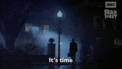 Sponsored gif. Silhouette of a man walks under a lamp post toward a house on a dark and foggy night. Text reads, “It’s time.”