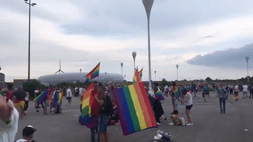 Soccer Fans Wave Pride Flags In Munich