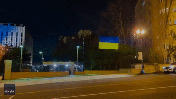 Activists Project Ukrainian Flag Onto Russian Embassy Building in DC