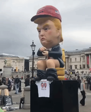 Statue of Trump on a Golden Toilet Appears in Trafalgar Square Ahead of President's London Visit