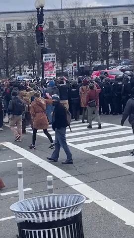 Large Police Presence Seen Near Protest in Washington