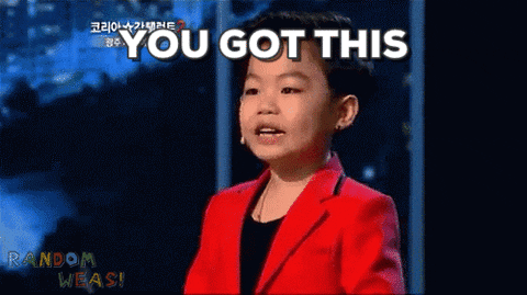 TV gif. An energetic child in a red blazer points offscreen as if saying "yeah!" Text, "You got this."