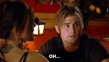 Reality TV gif. Jason Wahler from The Hills is sitting at a cantina and the waitress comes over to bring him his plate. He looks at it and says, "Oh...."