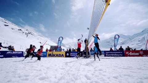 snowvolleyball giphyupload snow winter fly GIF