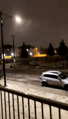 Trampoline Tumbles Down the Street as Snow Squall Slams Edmonton, Canada
