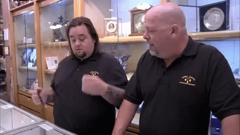 robot2000x giphygifmaker laugh reality tv pawn stars GIF