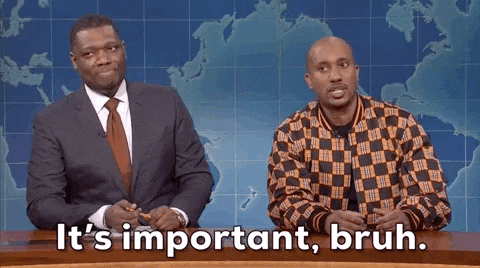 One man is saying the words, "It's important, bruh," while the other man nods in agreement.