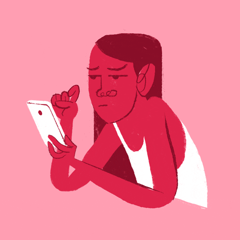 Young person reacting to social media reactions.