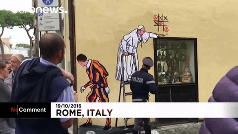 euronews giphygifmaker rome street art pope GIF