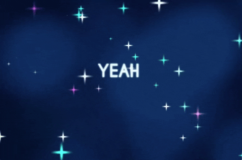 Text gif. Lights twinkle against a navy blue backdrop. Text, "Yeah."