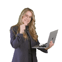 JTmediaNL woman smiling pointing laptop Sticker