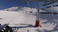 Young Boy Dangling From Ski Lift Free Falls Into Safety Pad