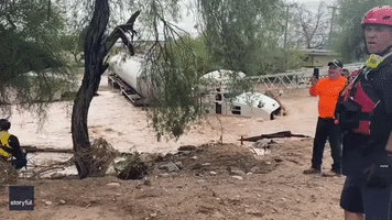 Driver Rescued From Tanker Trapped in Floodwaters in Arizona's South