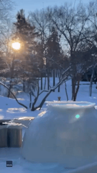 Ice Crystals Form on Bubble as Sun Rises in Minnesota
