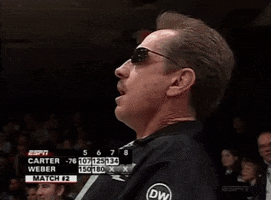 Celebrity gif. Bowler Pete Weber with sunglasses on turns his head to look at us and give a firm nod saying "That's right." 