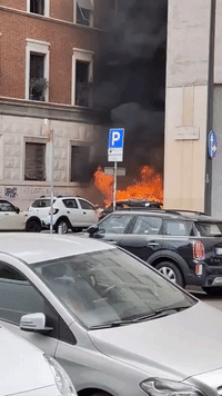 Fire Engulfs Multiple Vehicles After Explosion in Milan