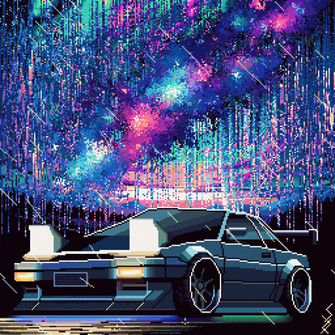 Sachcoothearty pixelart glitch car rain GIF