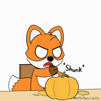 wafflethelittlefox fox pumpkin stabbing pumpkin carving GIF