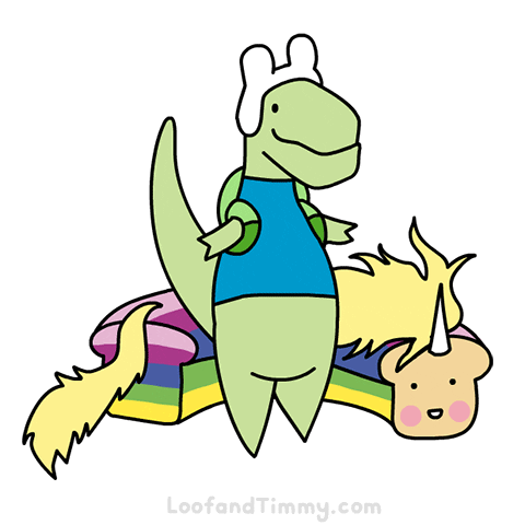 loofandtimmy cartoon unicorn costume dinosaur GIF