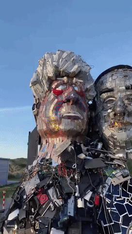 Artist Creates ‘Mount Recyclemore’ Electronic Waste Sculpture in Cornwall Ahead of G7 Summit