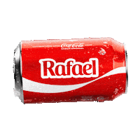 Sponsored gif. A red can of Coca-Cola with the name "Rafael" spins horizontally. 