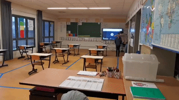 Kids in France Follow Blue Line System to Maintain Social Distancing in Classroom