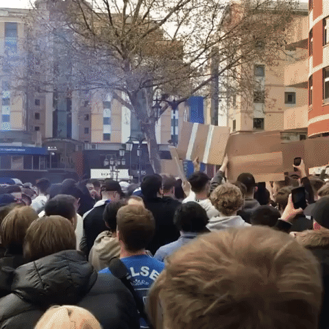 Fans Protest Super League Outside Stamford Bridge