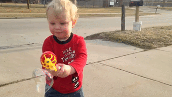 Toddler Psyched About New Bubble Gun