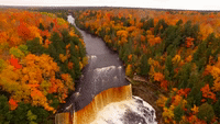 Drone Video Shows Fall Colors at Tahquamenon Falls in Paradise, Michigan