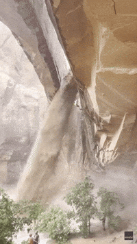 Climber Rappels Next to 'Raging Waterfall' That Developed During Flash Flood