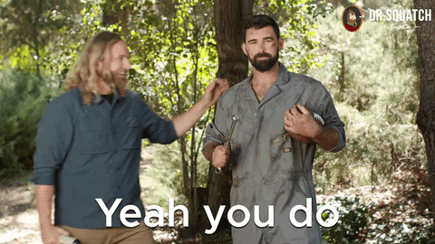 Ad gif. Blonde man places his hand on the shoulder of a mechanic in a dirty jumpsuit and tells him “Yeah you do,” and the mechanic turns to face the blonde man.
