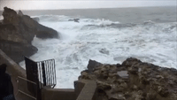 Sightseers Run for Cover as Massive Wave Slams France’s Basque Coast