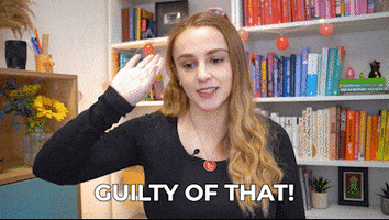 Celebrity gif. Hannah Witton raises her hand and smiles while saying, "Guilty of That! Definitely like to have a sleep after an orgasm," which appears as text.