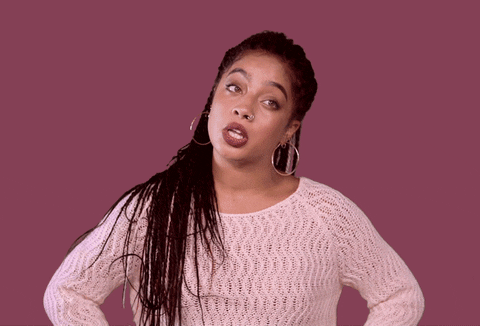 Celebrity gif. Kiana Ledé shakes her head and mouths "no," with a deep frown, hands on her hips, and then fanning her hands in front of her for emphasis.