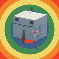 RobotFanClub rainbow business robot martini GIF