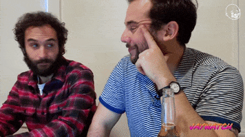 TV gif. Jay Weingarten on Jaywatch on Youtube, turns to his friend as they both smile. His friend shakes his head, raising his eyebrows in an affirmative way. Text, "Should we do it?"