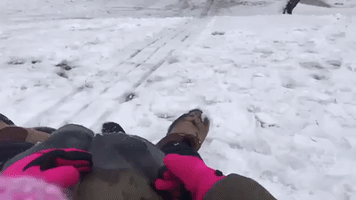 Father and Daughter Go Sledding Following Toronto Snowfall