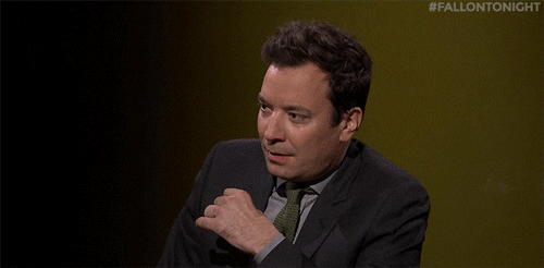 Celebrity gif. Jimmy Fallon takes a deep breath and says, “It is true!”