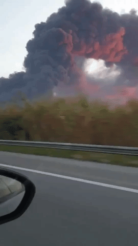 Smoke From Fire at Waste Recycling Plant North of Barcelona Fills Sky