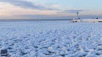 Drone Footage Shows 'Winter Wonderland' Scene of Frozen Lighthouse and Ice Pancakes