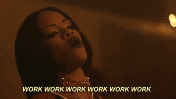 Celebrity gif. Rihanna in the music video for "Work" leaning her head back and singing the chorus, "work work work work work."