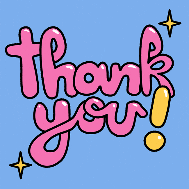 Thank You! animation in cartoon style with stars GIF by Rory