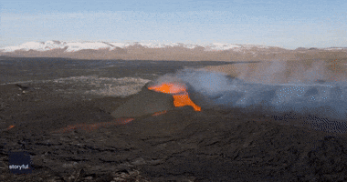 Lava Flows 'Like a Waterfall' From Icelandic Crater